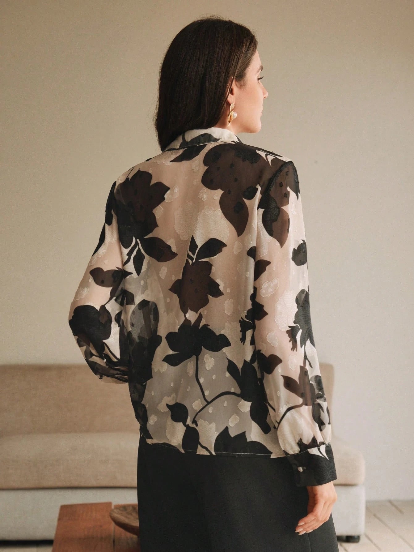 Woven French Jacquard Printed Versatile Long Sleeved Shirt