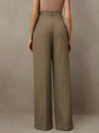 Anewsta Women Solid Color Pleated High Waist Straight Leg Palazzo Pants shein