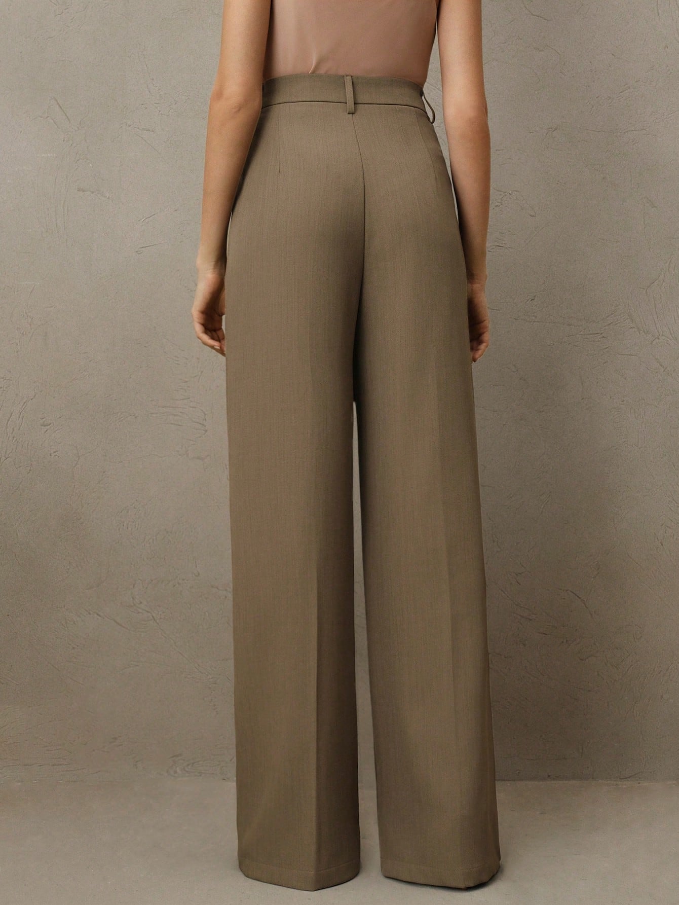 Anewsta Women Solid Color Pleated High Waist Straight Leg Palazzo Pants shein