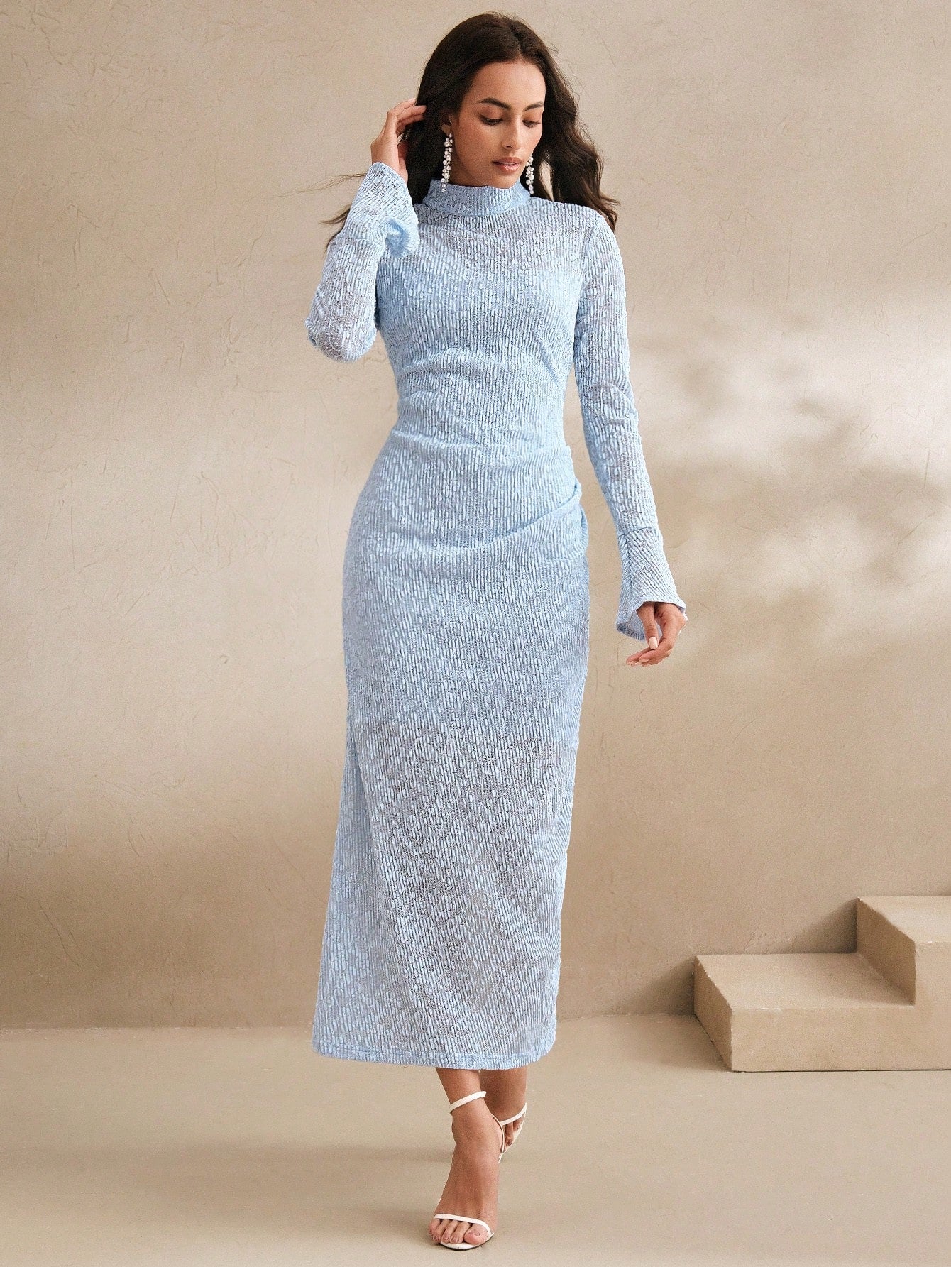 Anewsta Sexy And Elegant Apricot Long Dress With Cinched Waist Design shein