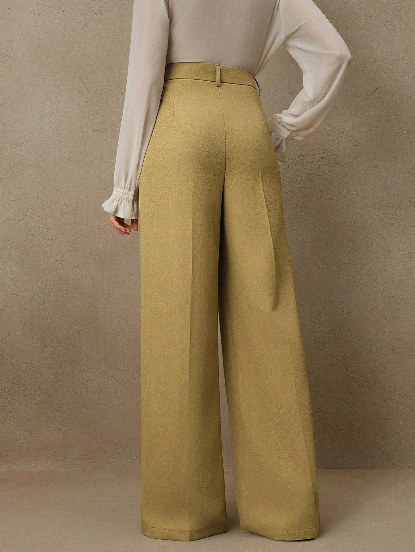 Anewsta Women Solid Color Pleated High Waist Straight Leg Palazzo Pants