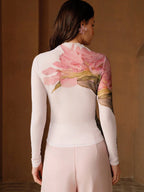 Stretchy Fitted Pink Long Sleeve Mesh Round Neck Knit Top shein