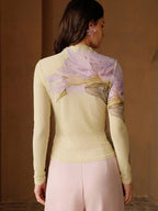 Stretchy Fitted Pink Long Sleeve Mesh Round Neck Knit Top shein