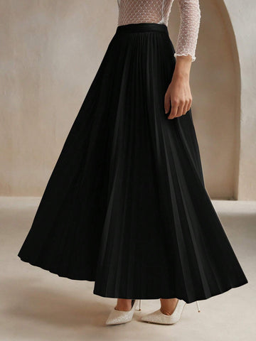 Anewsta Women's Solid Color Elegant Pleated Skirt