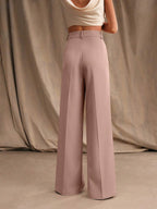Anewsta Women Solid Color Pleated High Waist Straight Leg Palazzo Pants shein
