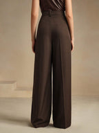 Anewsta Women Solid Color Pleated High Waist Straight Leg Palazzo Pants shein