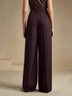 Anewsta Women Solid Color Pleated High Waist Straight Leg Palazzo Pants shein
