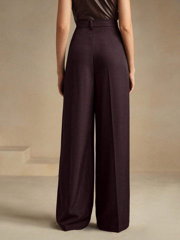 Anewsta Women Solid Color Pleated High Waist Straight Leg Palazzo Pants