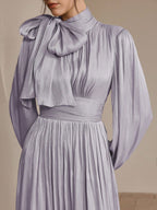 Anewsta Women's Pleated Waist Shiny Elegant Versatile Long Dress shein