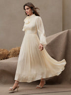 Anewsta Women's Pleated Waist Shiny Elegant Versatile Long Dress shein