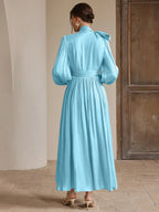 Anewsta Women's Pleated Waist Shiny Elegant Versatile Long Dress shein