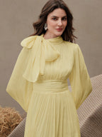 Anewsta Women's Pleated Waist Shiny Elegant Versatile Long Dress shein