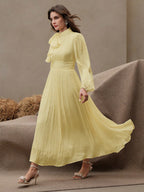 Anewsta Women's Pleated Waist Shiny Elegant Versatile Long Dress shein