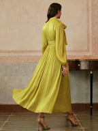Anewsta Women's Pleated Waist Shiny Elegant Versatile Long Dress shein
