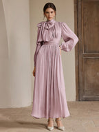 Anewsta Women's Pleated Waist Shiny Elegant Versatile Long Dress shein