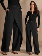 Women's New Stylish Asymmetrical Hem High Waist Straight Leg Casual Trousers shein