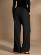 Women's New Stylish Asymmetrical Hem High Waist Straight Leg Casual Trousers shein