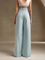 Anewsta Women Solid Color Pleated High Waist Straight Leg Palazzo Pants shein