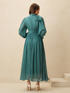 Anewsta Women's Pleated Waist Shiny Elegant Versatile Long Dress shein