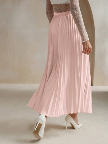 Anewsta Women's Solid Color Elegant Pleated Skirt