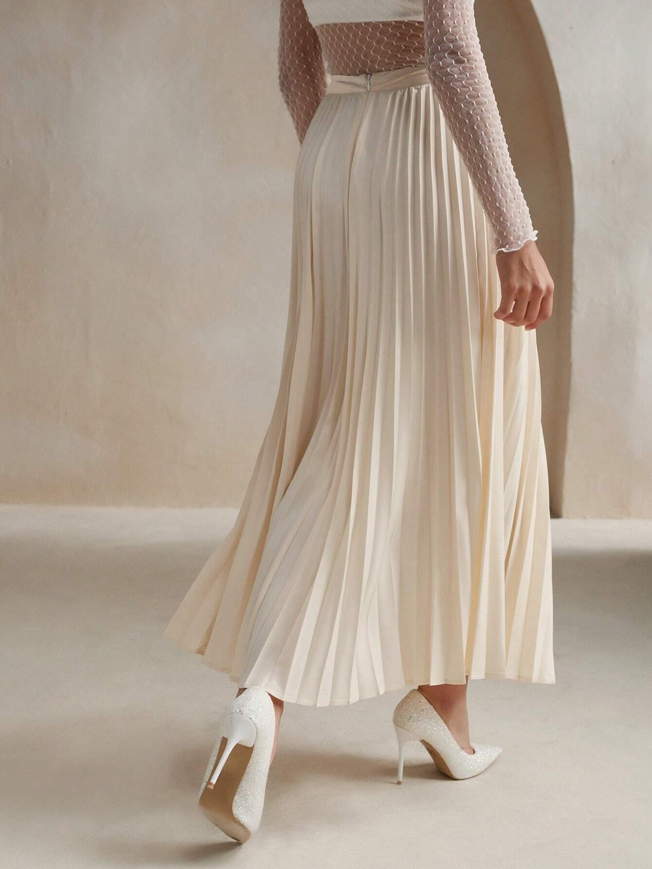 Anewsta Women's Solid Color Elegant Pleated Skirt