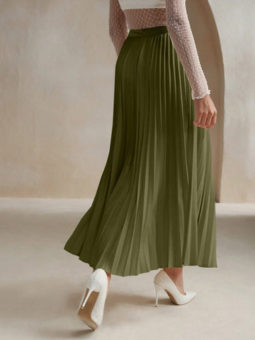 Anewsta Women's Solid Color Elegant Pleated Skirt