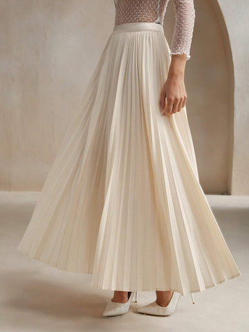Anewsta Women's Solid Color Elegant Pleated Skirt