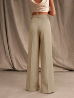 Anewsta Women Solid Color Pleated High Waist Straight Leg Palazzo Pants shein