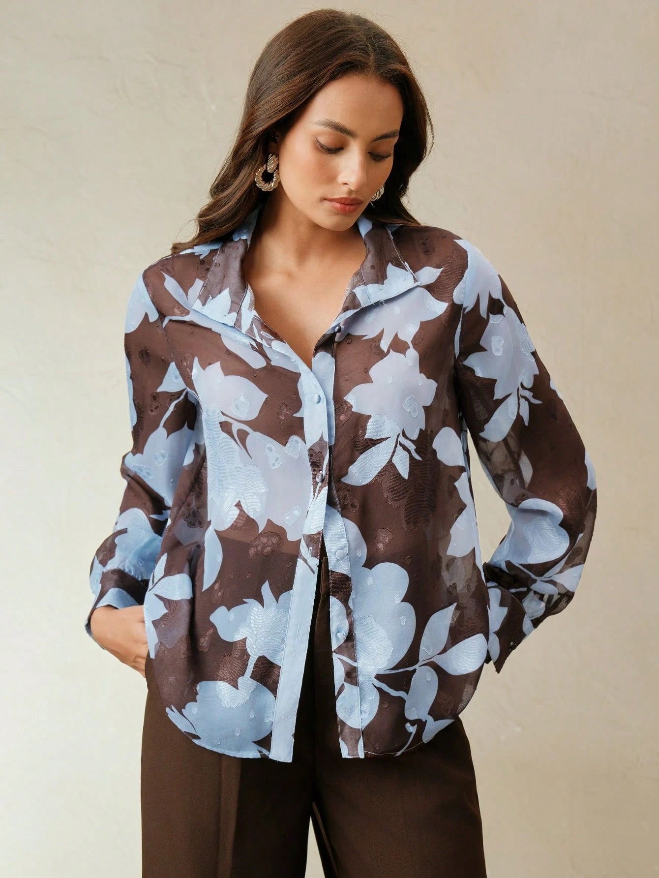 Woven French Jacquard Printed Versatile Long Sleeved Shirt