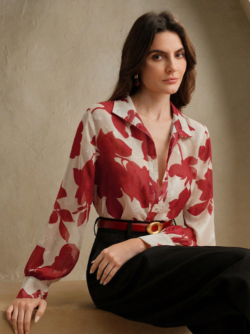 Woven French Jacquard Printed Versatile Long Sleeved Shirt