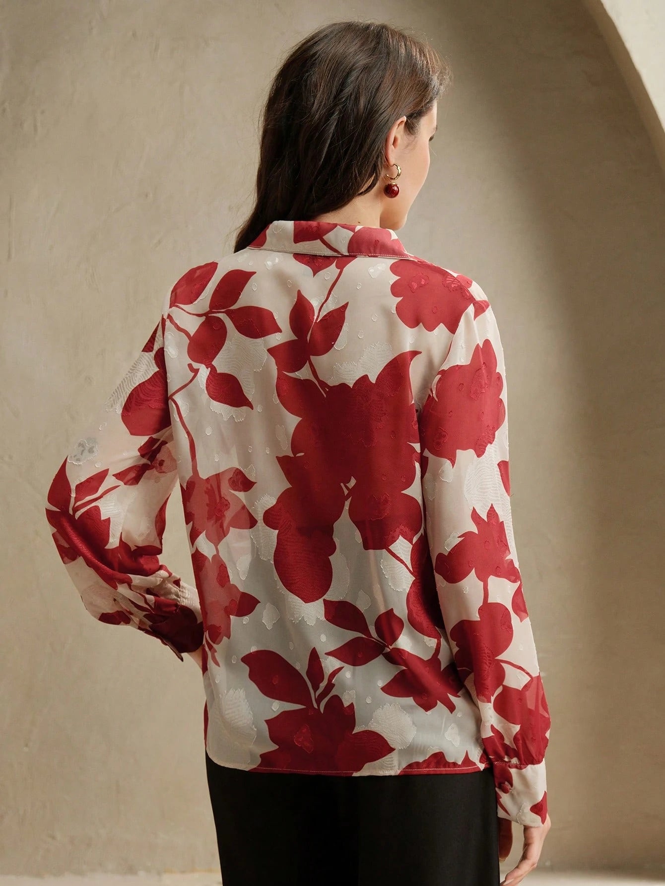 Woven French Jacquard Printed Versatile Long Sleeved Shirt