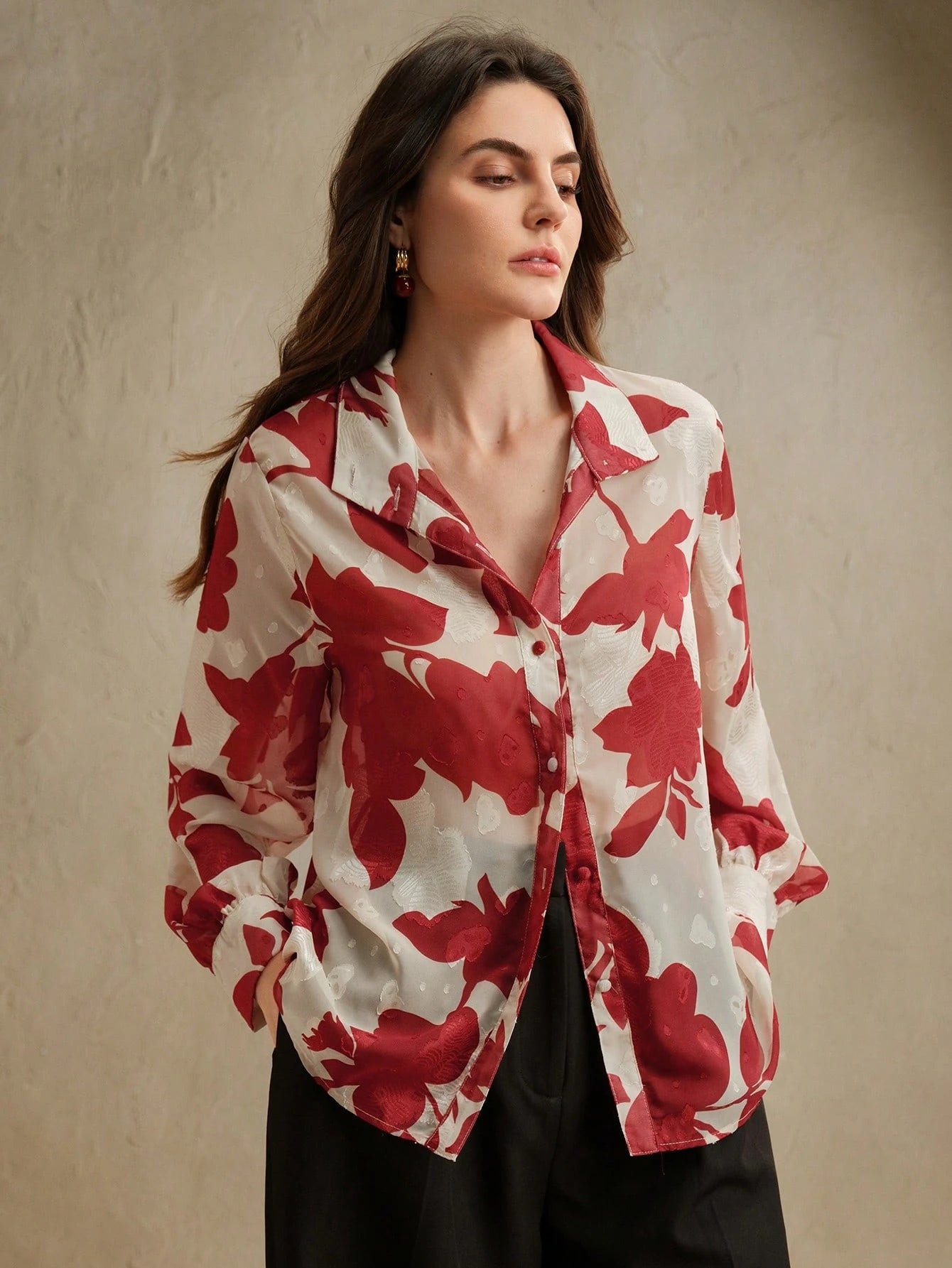 Woven French Jacquard Printed Versatile Long Sleeved Shirt