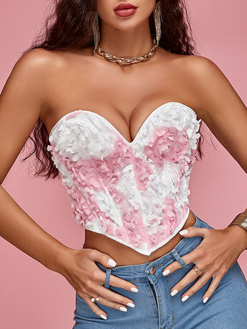 Apperloth A Appliques Hanky Hem Lace Up Back Heart Shape Overbust Corset Top shein