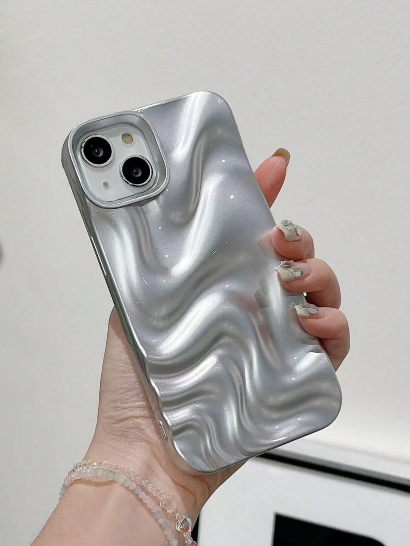 Apple 1pc Y2K Style Silicone Matte 3D Asymmetrical Water Wave Textured Minimalist Solid Color Shockproof Phone Case