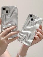 Apple 1pc Y2K Style Silicone Matte 3D Asymmetrical Water Wave Textured Minimalist Solid Color Shockproof Phone Case shein