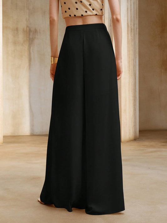 Women's Chiffon Flounced High Waist Wide Leg Loose Casual Solid Color Pants Wide Leg Pants