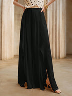 Women's Chiffon Flounced High Waist Wide Leg Loose Casual Solid Color Pants Wide Leg Pants shein