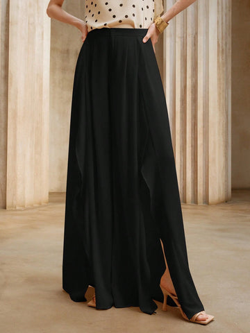 Women's Chiffon Flounced High Waist Wide Leg Loose Casual Solid Color Pants Wide Leg Pants