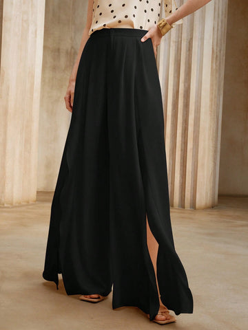 Women's Chiffon Flounced High Waist Wide Leg Loose Casual Solid Color Pants Wide Leg Pants