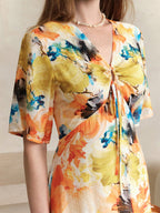 Arave Women's Tie-Dye V-Neck Casual Commute Vacation Style Long Waist-Cinching Slim Dress shein