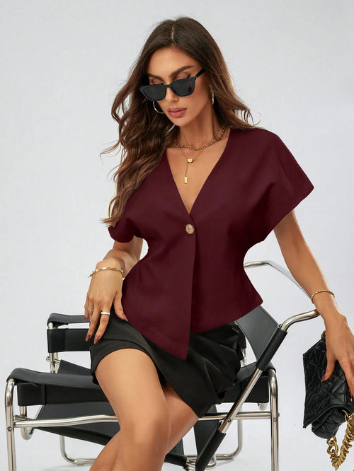 Aveloria Modichic Fashionable 3D Cutting Style Lady Shirt With Shoulder Strap shein