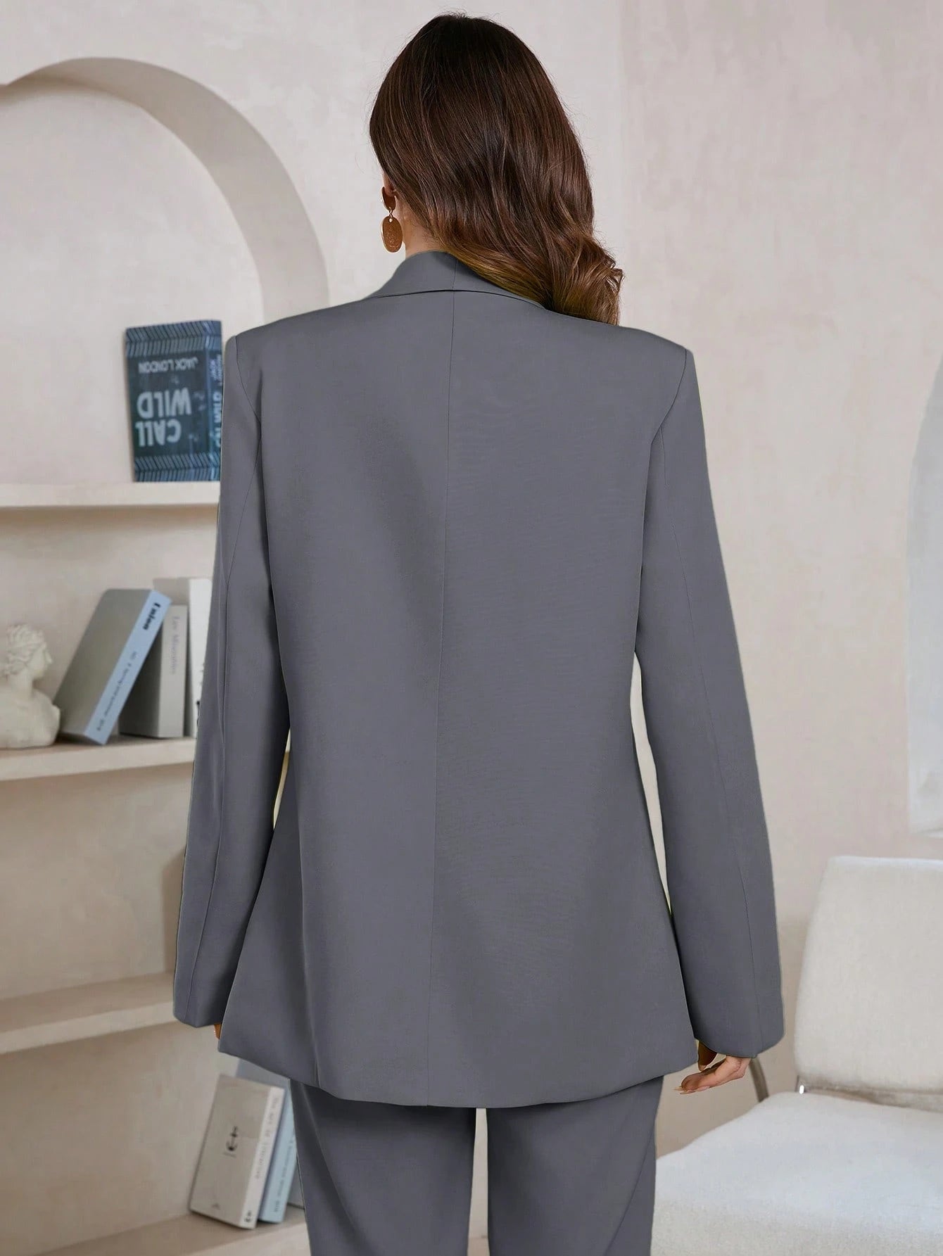 Women's Solid Color Shawl Collar Long Sleeve Pocket Elegant Blazer shein