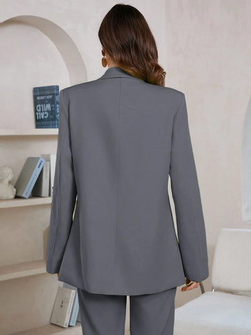 Women's Solid Color Shawl Collar Long Sleeve Pocket Elegant Blazer