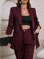 Women's Solid Color Shawl Collar Long Sleeve Pocket Elegant Blazer shein