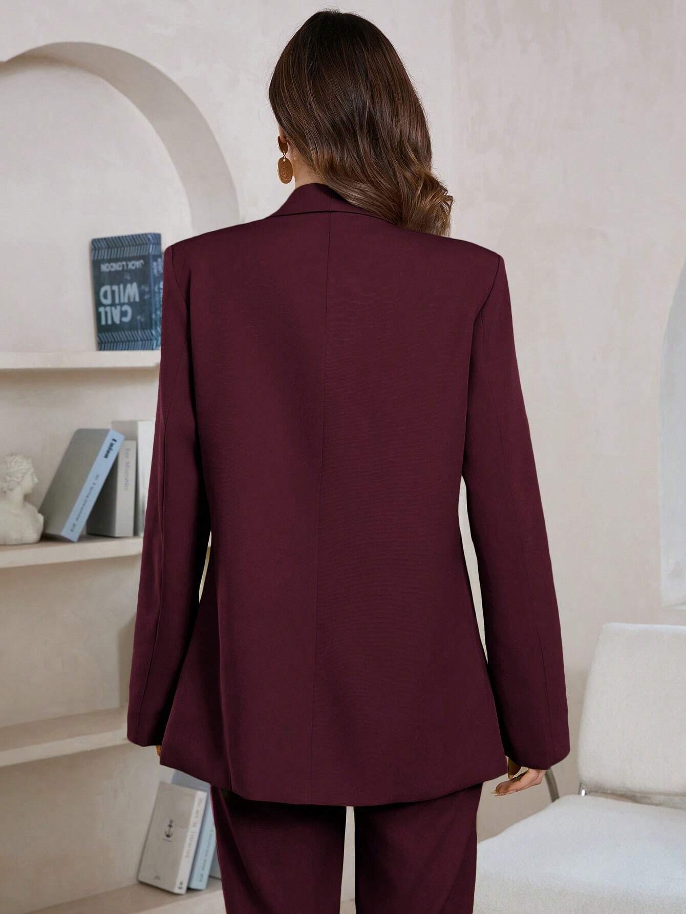 Women's Solid Color Shawl Collar Long Sleeve Pocket Elegant Blazer shein
