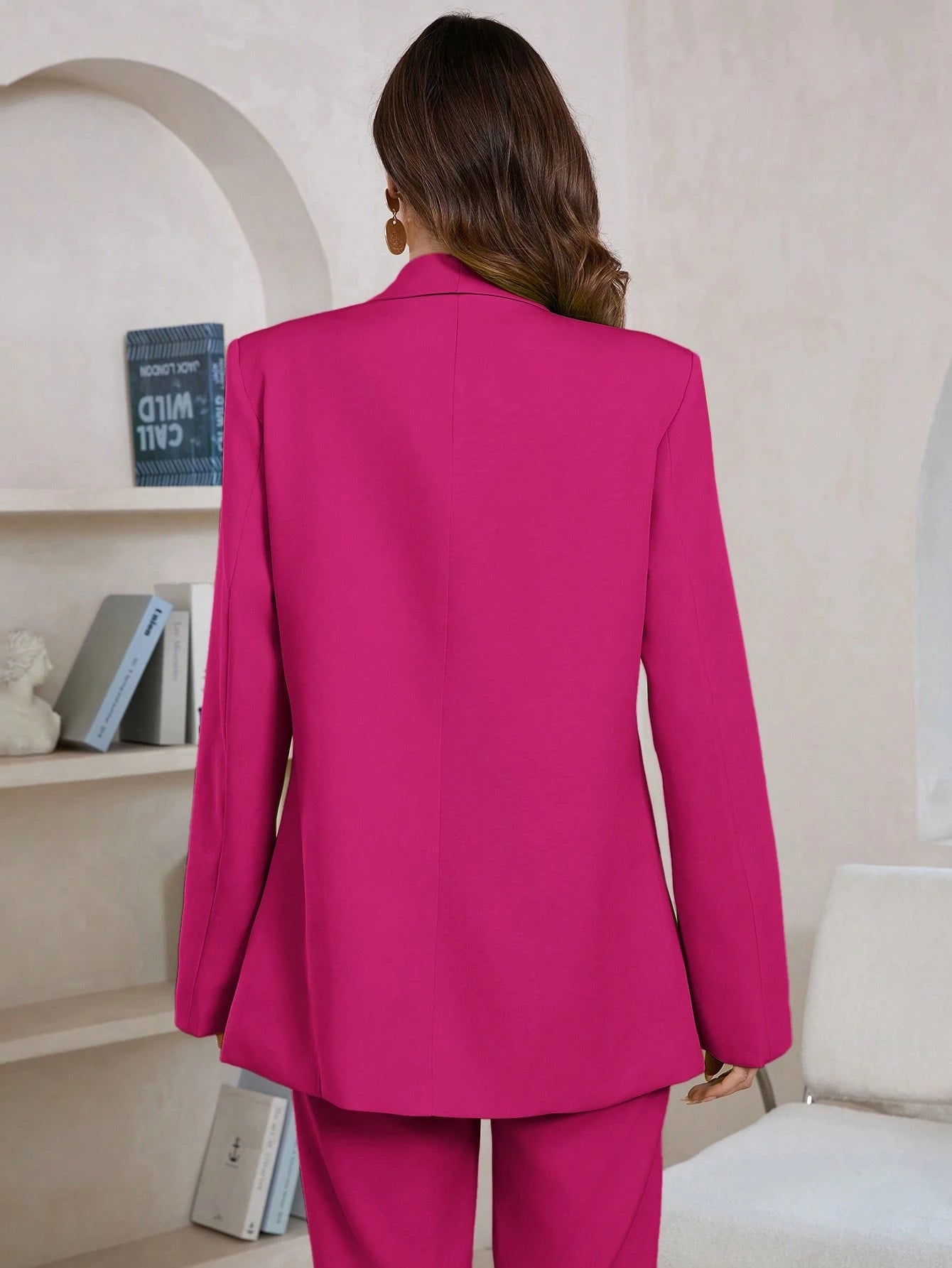 Women's Solid Color Shawl Collar Long Sleeve Pocket Elegant Blazer shein