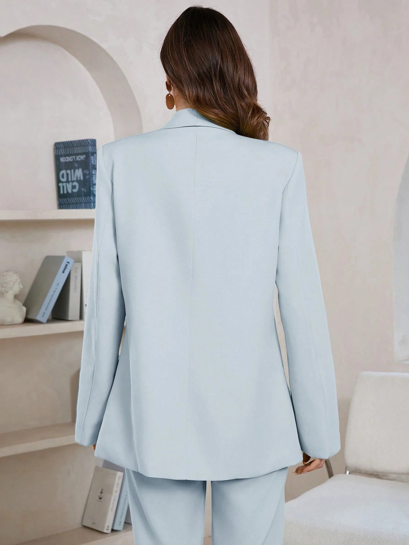 Women's Solid Color Shawl Collar Long Sleeve Pocket Elegant Blazer shein