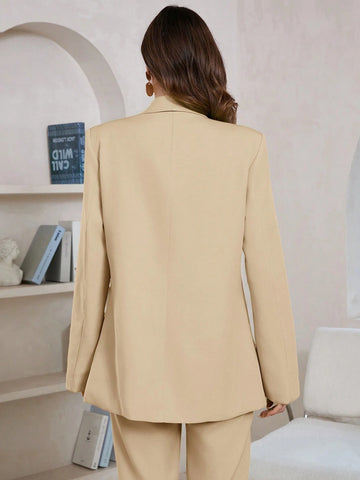 Women's Solid Color Shawl Collar Long Sleeve Pocket Elegant Blazer
