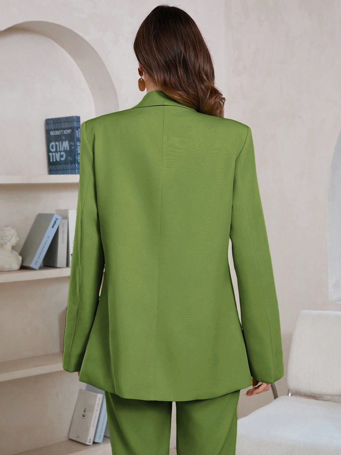 Women's Solid Color Shawl Collar Long Sleeve Pocket Elegant Blazer shein