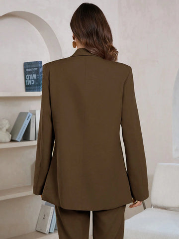 Women's Solid Color Shawl Collar Long Sleeve Pocket Elegant Blazer